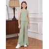 image:imageFloerns Girls Long Sleeve Hoodie Tank Split Flare Pants Set Three Piece OutfitA Green