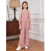 image:imageFloerns Girls Long Sleeve Hoodie Tank Split Flare Pants Set Three Piece OutfitPink