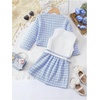image:imageFloerns Toddler Girls 3 Piece Outfit Plaid Print Jacket with Belt Skirts Rib Knit Tank TopBlue