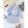 image:imageFloerns Toddler Girls 3 Piece Outfit Plaid Print Jacket with Belt Skirts Rib Knit Tank TopBlue