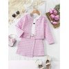 image:imageFloerns Toddler Girls 3 Piece Outfit Plaid Print Jacket with Belt Skirts Rib Knit Tank TopPink