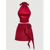 image:imageFloerns Women Elegant 3D Floral High Waisted A Line Fancy Whimsy Mini SkirtRed