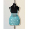 image:imageFloerns Womens 2 Piece Date Night Outfit Sequin Beaded Mesh Cami Top Glitter Mini Skirts Set Teal Blue Large