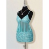 image:imageFloerns Womens 2 Piece Date Night Outfit Sequin Beaded Mesh Cami Top Glitter Mini Skirts Set Teal Blue Large