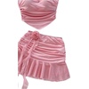 image:imageFloerns Womens 2 Piece Outfit Hanky Hem Strapless Tube Top Floral Mini Skirt Going Out SetsLight Pink