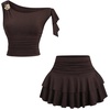 image:imageFloerns Womens 2 Piece Outfits Off The Shoulder Tie Side Ruched Waist Tops amp Pleated Layered Ruffle Mini Skirt SetsCoffee Brown