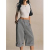 image:imageFloerns Womens Baggy Capri Pants Dressy Casual Low Rise Wide Leg Cropped Pants Office OutfitsBlack and White Striped