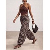 image:imageFloerns Womens Boho Elastic High Waisted Lantern Pants Vacation Baggy Harem TrousersBrown