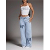 image:imageFloerns Womens Bowknot Embroidery Jeans Y2k Straight Leg Boyfriend Denim PantsButterfly Blue