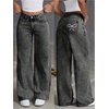 image:imageFloerns Womens Bowknot Embroidery Jeans Y2k Straight Leg Boyfriend Denim PantsDark Grey