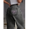 image:imageFloerns Womens Bowknot Embroidery Jeans Y2k Straight Leg Boyfriend Denim PantsDark Grey