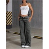 image:imageFloerns Womens Bowknot Embroidery Jeans Y2k Straight Leg Boyfriend Denim PantsDark Grey
