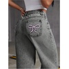 image:imageFloerns Womens Bowknot Embroidery Jeans Y2k Straight Leg Boyfriend Denim PantsLight Grey