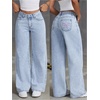 image:imageFloerns Womens Bowknot Embroidery Jeans Y2k Straight Leg Boyfriend Denim PantsLight Wash