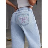 image:imageFloerns Womens Bowknot Embroidery Jeans Y2k Straight Leg Boyfriend Denim PantsLight Wash