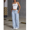 image:imageFloerns Womens Bowknot Embroidery Jeans Y2k Straight Leg Boyfriend Denim PantsLight Wash B