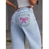 image:imageFloerns Womens Bowknot Embroidery Jeans Y2k Straight Leg Boyfriend Denim PantsLight Wash B