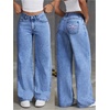 image:imageFloerns Womens Bowknot Embroidery Jeans Y2k Straight Leg Boyfriend Denim PantsMedium Wash
