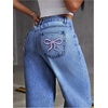 image:imageFloerns Womens Bowknot Embroidery Jeans Y2k Straight Leg Boyfriend Denim PantsMedium Wash