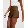 image:imageFloerns Womens Casual Mid Waist Skorts Wrap Front Business Casual Outfit Skirt ShortsCoffee Brown