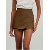 image:imageFloerns Womens Casual Mid Waist Skorts Wrap Front Business Casual Outfit Skirt ShortsCoffee Brown