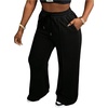 image:imageFloerns Womens Causal Drawstring High Waist Baggy Straight Wide Leg Sweatpants with PocketsBlack Solid Pure