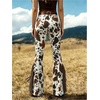 image:imageFloerns Womens Cow Print Flare Legging Fringe Western Bell Bottom PantsBrown White Cow