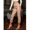 image:imageFloerns Womens Drawstring High Waisted Cropped Tapered Pu Leather PantsApricot