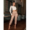 image:imageFloerns Womens Drawstring High Waisted Cropped Tapered Pu Leather PantsApricot