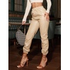 image:imageFloerns Womens Drawstring High Waisted Cropped Tapered Pu Leather PantsBeige