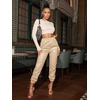 image:imageFloerns Womens Drawstring High Waisted Cropped Tapered Pu Leather PantsBeige