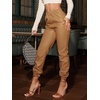 image:imageFloerns Womens Drawstring High Waisted Cropped Tapered Pu Leather PantsKhaki