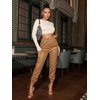 image:imageFloerns Womens Drawstring High Waisted Cropped Tapered Pu Leather PantsKhaki