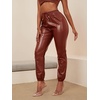 image:imageFloerns Womens Drawstring High Waisted Cropped Tapered Pu Leather PantsRust Brown