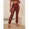 image:imageFloerns Womens Drawstring High Waisted Cropped Tapered Pu Leather PantsRust Brown