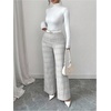 image:imageFloerns Womens Elastic High Waist Plaid Straight Leg Pants Fall Clothes Knitted TrousersBlack and White