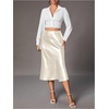 image:imageFloerns Womens Elegant High Waist Satin Midi Skirt Fishtail Hem Business Casual SkirtsApricot