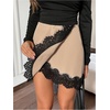 image:imageFloerns Womens Elegant Lace Skirt Mid Waist Ruched Wrap Front Date Night Short SkirtsBeige