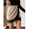 image:imageFloerns Womens Elegant Lace Skirt Mid Waist Ruched Wrap Front Date Night Short SkirtsBeige