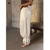 image:imageFloerns Womens Elegant Satin Lace Ruffle Lantern Pants Vacation OutfitsApricot