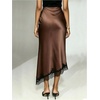 image:imageFloerns Womens Elegant Satin Midi Skirt Summer High Waisted Lace Asymmetric Hem Going Out SkirtBrown Lace
