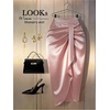 image:imageFloerns Womens Elegant Satin Midi Skirt Wrap Asymmetrical Ruched Bodycon Pencil SkirtPink