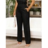 image:imageFloerns Womens Elegant Straight Leg Pants Summer Elastic Waist Business Casual Pants with PocketsBlack