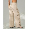 image:imageFloerns Womens Floral Cutout Pants Wide Leg Elastic Waisted Linen TrousersKhaki