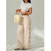 image:imageFloerns Womens Floral Cutout Pants Wide Leg Elastic Waisted Linen TrousersKhaki