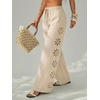 image:imageFloerns Womens Floral Cutout Pants Wide Leg Elastic Waisted Linen TrousersKhaki