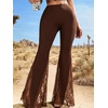 image:imageFloerns Womens Floral Lace Pants Going Out Flare Elegant Concert BottomDark Brown