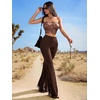 image:imageFloerns Womens Floral Lace Pants Going Out Flare Elegant Concert BottomDark Brown