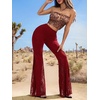 image:imageFloerns Womens Floral Lace Pants Going Out Flare Elegant Concert BottomRed