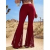 image:imageFloerns Womens Floral Lace Pants Going Out Flare Elegant Concert BottomRed